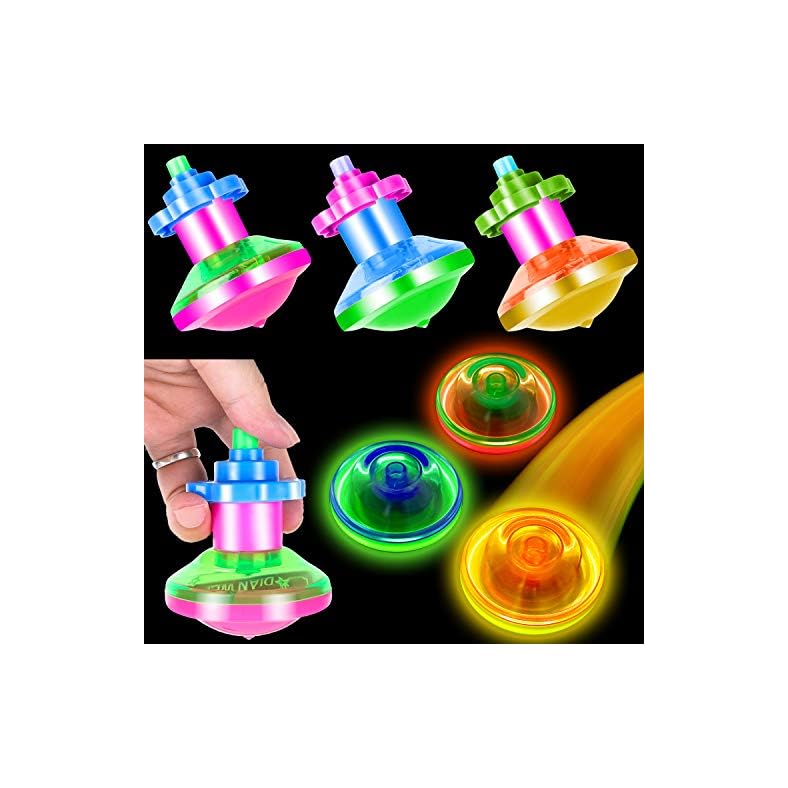 PROLOSO 15 Pack Light Up Spinning Tops for Kids LED Gyro Flashing Peg-Top Spinner Toys Glow in The Dark Party Favors…