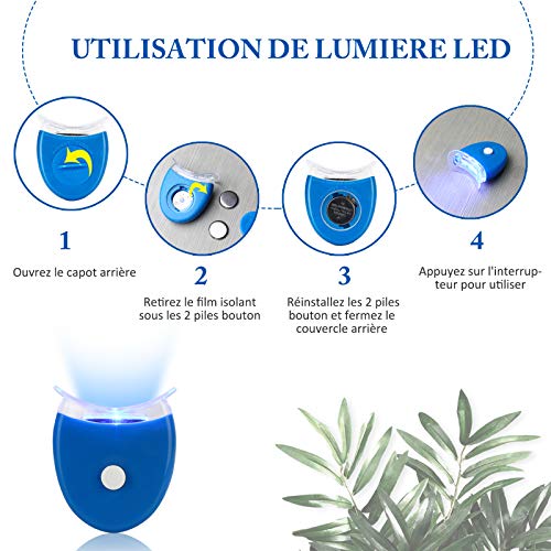 ISUDA Kit Blanchiment Dentaire, 10*Gel de Blanchiment des Dents, 1*LED Lampe, 2*Plateau Dentaire, Blanchiment Dentaire Professionnel et à Domicile, pour Taches de Fumée, Dents noires, Soin des Dents
