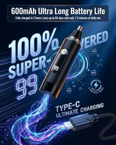 Nose Hair Trimmer for Men,2026 Professional LED Display Painless IPX7 Waterproof Eyebrow & Facial Hair Trimmer,USB Rechargeable Dual-Edge Blades,Black