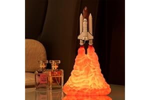 3D Print Rocket Lamp Space Shuttle Night Light with USB Rechargeable LED for Lovers Boys Birthday Home Decoration Creative At