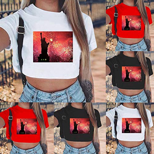 Women Tank Tops American Flag Print Short Sleeve T-Shirts Tees Casual Vest Blouse Large Size (Red, 3XL) - Thumbnail 4