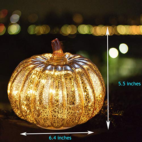 denlix Mercury Glass Pumpkins Lights, 5.5 Inches Decorative Pumpkin Decor, Battery Operated with Timer, Fall Autumn Tables Centerpieces Decoration for Home - Thumbnail 3