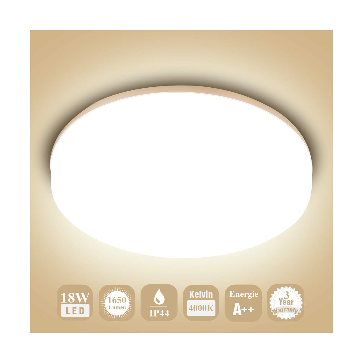 Öuesen LED Ceiling Lights Waterproof IP44 18W 1650LM Natural White 4000K Modern Lighting Ceiling Lamp Thin Round Ceiling Light for Bathroom Kitchen Bedroom Dining Room Living Room Balcony Corridor
