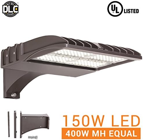 150-Watt LED Parking Lot Lights - 20,000lm – 100-277VAC LED Shoe Box Light Replaces 500W Metal Halide - 5000K Bright White - UL Listed & DLC Qualified - Direct Pole Mount – IP65 Rated - Bronze