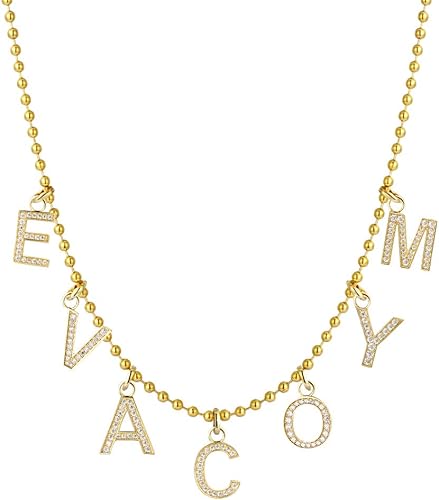 Amazon Krkc Co アルファベット ネックレス 英文字チャーム イニシャルネックレス 7点チャーム 1点チェーン Aからzまで 選べるペンダントトップ アクセサリーチャーム カスタム 人気 ギフト ビーズチェーン ゴールド色 46 ネックレス 通販