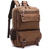 RichMoro Canvas Backpack for Men Women, Vintage Rucksack Fit 15.6 Inch Laptop Travel Rucksack for Casual Hiking Travel Commute (Coffee)