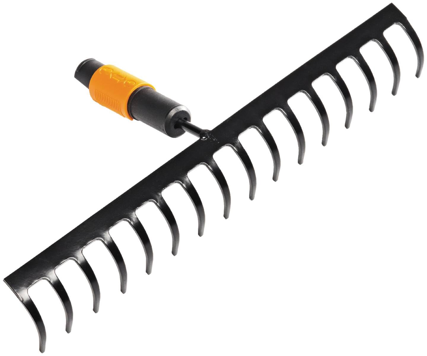 Fiskars Rake with 16 Prongs, Tool Head, Width: 40 cm, Hardened Steel Prongs, Black/Orange, QuikFit, 1000654