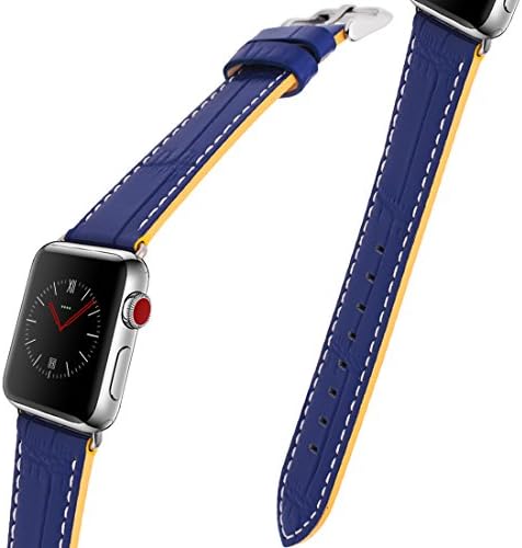 For Apple Watch Band, 38MM 40MM iWatch Band Genuine Leather Strap Stainless Metal Buckle for Apple Watch Series 4, Series 3, Series 2, Sport & Edition (Navy Blue)