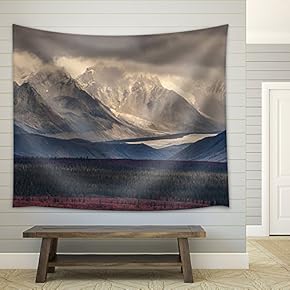 Fall Photograph of Mountains and Receding Glaciers - Fabric Wall Tapestry Home Decor - 51x60 inches