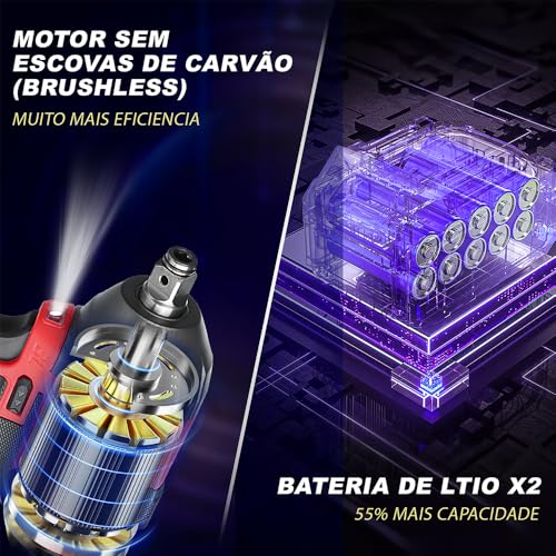 Trailabo Chave de Impacto Elétrica 48V com 2 Bateria, 55 Peças, Alta Velocidade Até 3000 RPM, Furadeira de Impacto Multiuso de 600N com Cabo de Borracha e Carregador, Parafusadeira e Furadeira