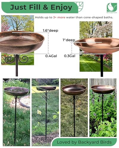OUISJYER Small Metal Bird Bath for Outdoors, 10" Dia Bowl with Stake Birdbaths Garden Yard Lawn Decor 0.4 Gallon