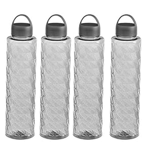 Steelo Jewel Plastic Water Bottle, 1 Litre, Set of 4, Grey