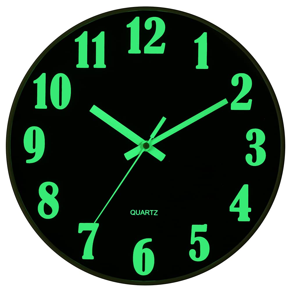 Photo 1 of JoFomp Glow in The Dark Clock, 12 Inch Modern Silent Non Ticking Wall Clocks Battery Operated, Night Light Wall Clock for Living Room Decor, Wall Clock Decorative for Kitchen Bedroom