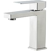 VOTON Brushed Nickel Bathroom Faucets Single Handle Modern Vanity Sink Faucet 1 Hole or 3 Hole with Deck Plate and Water Supply Hoses, Stainless Steel Bathroom Faucet Lead-Free