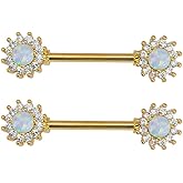 Niaspi Dainty Opal Floral Nipple Ring for Women Stainless Steel Synthetic Cubic Zirconia Flower Internally Threaded Nipple Studs Nipplerings Body Piercing Jewelry