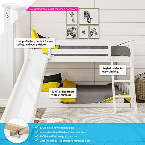 Max & Lily Solid Wood Twin Low Bunk Bed with Slide, White Pricepulse