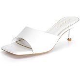 Hodeery Kitten Heels for Women Short Heel Sandals Slip On Low Heels Square Open Toe 2.17 Inch Casual Dress Comfortable Shoes