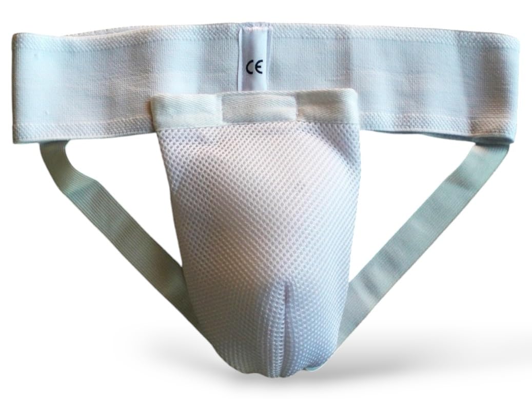 mmasport Men's Cotton Suspender with Shell Removable Genital Shell CE Certified (Extra Large) White