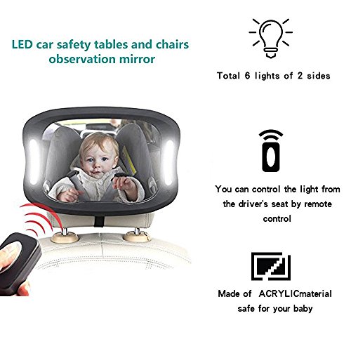 Espejo Retrovisor De Coche Para Bebes Con Mando A Distancia Luz Led Suave Resistente A Los Golpes De Acrilico Para Ver Facilmente Todos Los Movimientos Del Bebe Seguridad Y Ajuste De 360
