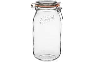 Le Parfait Super Jar - 2L French Glass Canning Jar w/Round Body, Airtight Rubber Seal & Glass Lid, (64oz/2 Quarts, Single Jar)