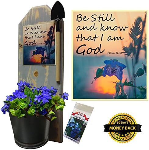Wallflowers - Rustic Sconce Planter - Wall Mounted - Mini Garden Tool and Forget Me Not Seeds (Be Still and Know That I am God)