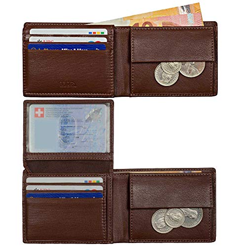 DiLoro Wallets for Men Bifold RFID Leather Mens Wallet Flip ID Coin Compartment (Hickory Brown)