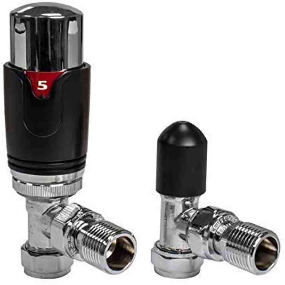 Adept Technology TRV c/w Lockshield and Modern Valves Head Kit (15mm x 1/2") Choice of Colours and Sizes (Angled, Black)