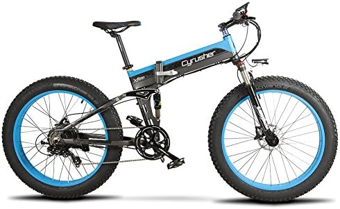 Vtsp XF690 Plus 500W 48V 10Ah Electric Bicycle 26 Inch Fat Tire Full suspension Foldable Electric Ebike Snow Mountain Bikes Shimano 27 Shifting System Ebike(Black Blue)