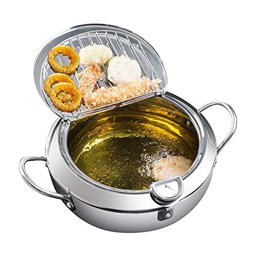 Deep Fryer Pot, 304 Stainless Steel Tempura Fryer with Temperature