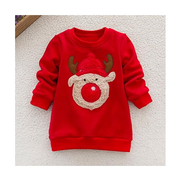Mealeaf Toddler Infant Baby Girls Boys T Shirt Christmas Deer Print Sweatshirt Blouse Tops Clothes Set 0-5t Red - Image 3