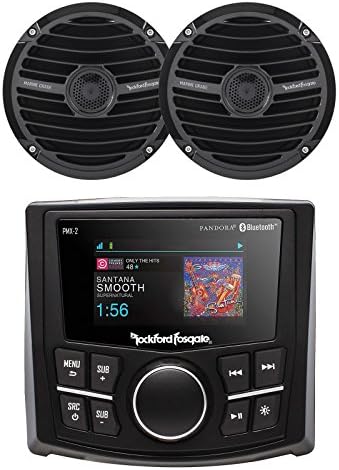 Rockford Fosgate PMX-2 Bluetooth Marine Boat Waterproof MP3 Digital Media Receiver, 2x Rockford Fosgate Prime 6.5" 300W Marine/Boat Black 4-Ohm Speakers