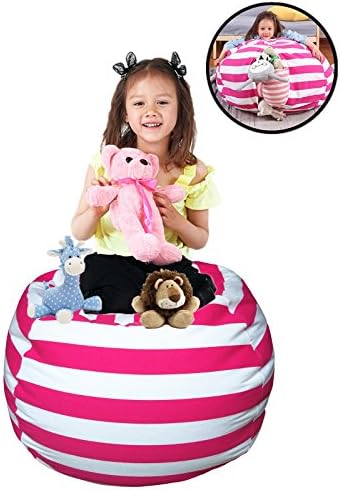 EDCMaker Cover of Bean Bag, Lovely Stuffed Bags, Take Control of stuffed animals, Put Those Critters to Work for You, Premium Cotton Canvas, Kid's Soft ’n Snuggly - Rose Carmine Stripes, 38"