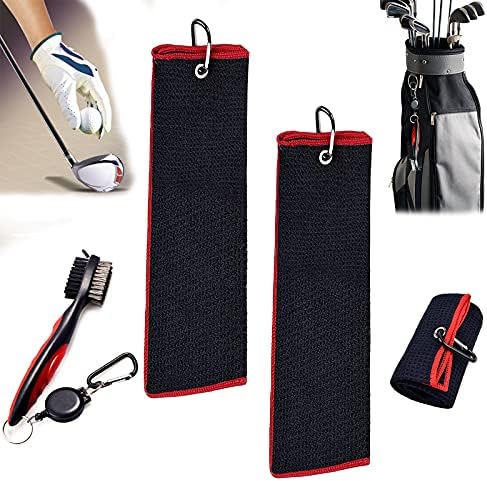 Golf Towel and Golf Club Brush, 2 Pack Golf Towels for Golf Bags with Clip, Golf Accessories Kit, Golf Club Cleaner, Microfiber Waffle Pattern Tri-Fold Golf Towel (Red) Golf Towel and Golf Club Brush, 2 Pack Golf Towels for Golf Bags with Clip, Golf Accessories Kit, Golf Club Cleaner, Microfiber Waffle Pattern Tri-Fold Golf Towel (Red)