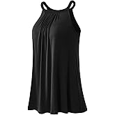 Kniffi Womens Tank Tops with Built in Bra Halter Neck Flowy Sleeveless Tank Tops Loose Fitting Camisole S-XXXL