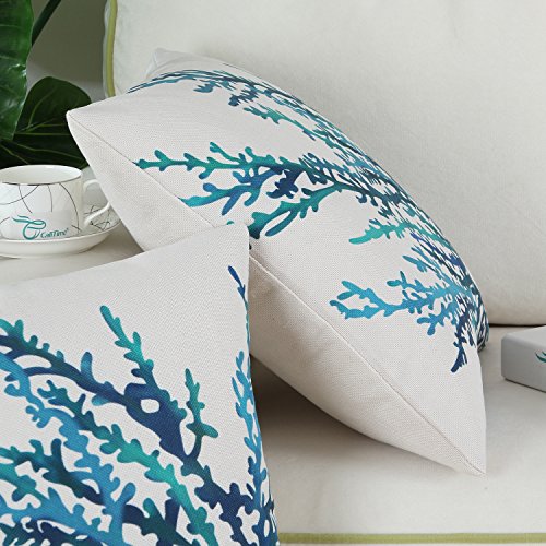 CaliTime-Canvas-Throw-Pillow-Cover-Shell-for-Couch-Sofa-Home-Decoration-Aquarelle-Painting-Print-18-X-18-Inches-Sea-Coral-Tree-Blue-Teal CaliTime Canvas Throw Pillow Cover Shell for Couch Sofa Home Decoration Aquarelle Painting Print 18 X 18 Inches Sea…