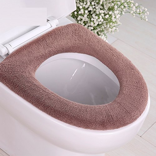 Lifechaser Toilet Seat Lid Warmer Cover Pads Washable 100% Cotton with Flexible Hose for Lock (100% Cotton-Coffee)