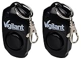 2-Pack Vigilant 130dB Personal Alarm - Backup Whistle - Button Activated with Hidden Off Button - Bag Purse Key Chain Keyring Clip - Batteries Included - for Men Women Kids Students (PPS-23BLK 2 Pack)