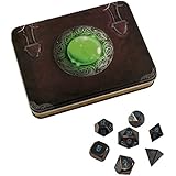 Skull Splitter Dice - Wizard's Grimoire with Icy Doom | Shiny Black Nickel with Blue Numbering Metal Dice - Solid Metal Polyhedral Role Playing Game (RPG) Dice Set (7 Die in Pack) with Dice Case