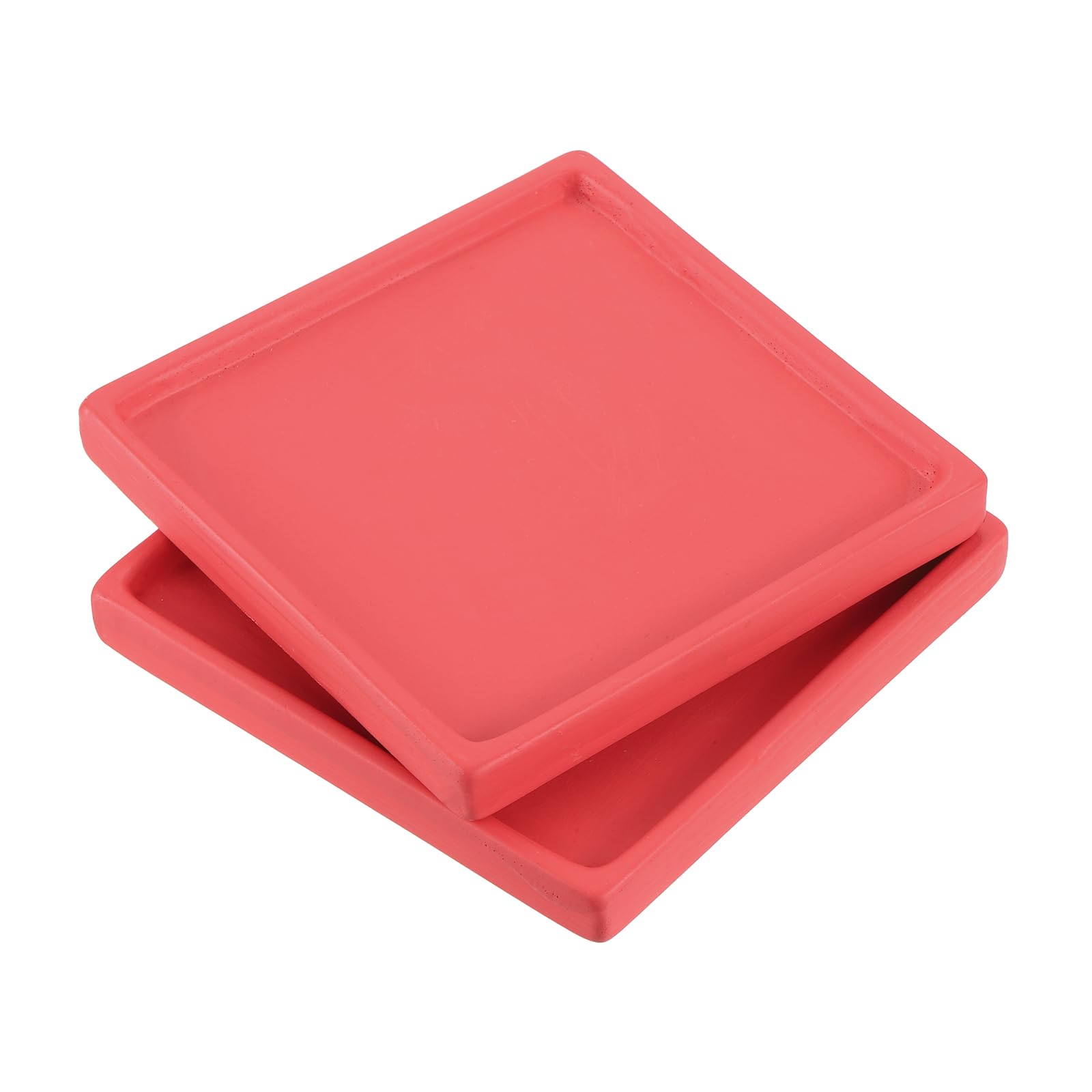 PATIKIL 5 Inch Plant Pot Saucers, 2 Pack Ceramic Square Plant Saucer Tray Flower Planter Drip Tray for Indoors Outdoors Patio Balcony, Red
