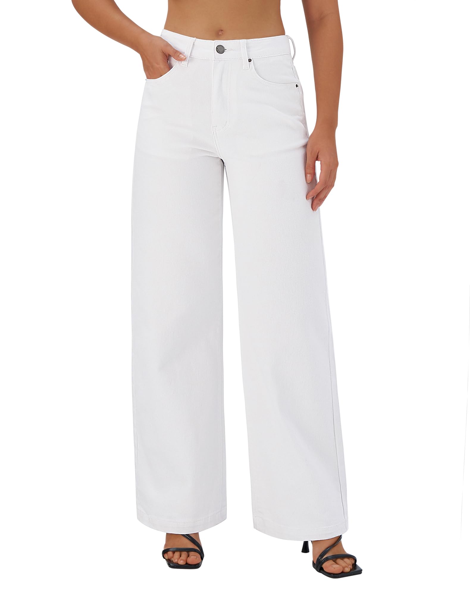 Photo 1 of *USED, MINOR STAINING** roswear Women's Wide Leg Jeans High Waisted Stretchy Denim Trouser Pants White Medium