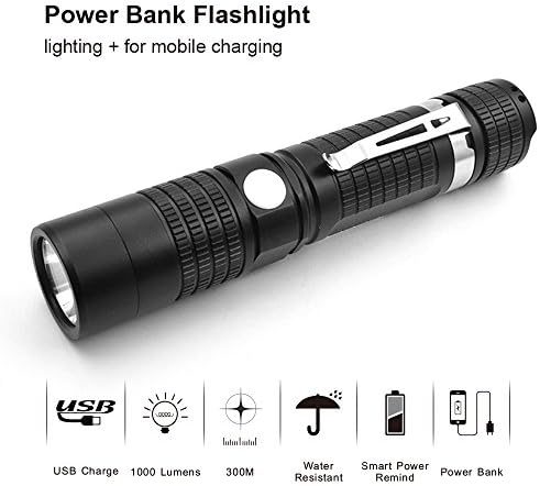Power Bank LED Handheld Flashlight, 1000 Lumens Portable Ultra Bright Tartical Flashlight, Water Resistant Flashlight with 4 Light Modes for Home and Outdoors (Hiking, Camping, Cycling, Emergency)