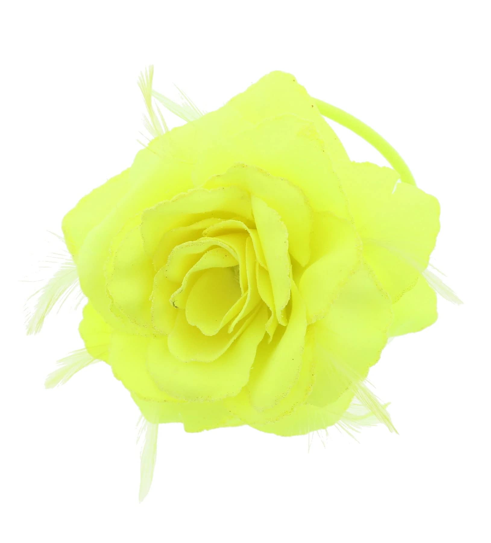 Topkids Accessories Rose Flower Hair Clip Hairband Floral Corsage Fascinator Hair Band Aligator Beak Grip for Women & Girls Wedding Prom Party Special Occasion (Neon Yellow)