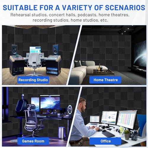 50 Pack Sound Proofing Panels, 2" X 12" X 12" Acoustic Foam Wall Panels, Soundproofing Wedge Panels, Sound Absorption Wall Panels, Sound Proof Panels for Studio, Home, Office, With Double Sided Tape