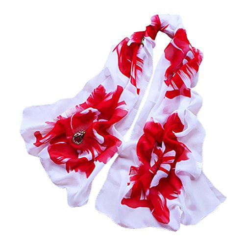 Wensltd Clearance Women Soft Thin Chiffon Silk Scarf Flower printed Scarves Wrap Shawl (Red)