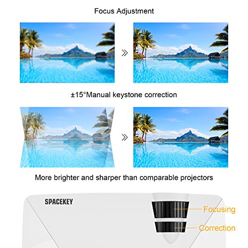 SPACEKEY Mini Portable Projector Multimedia Home Theater Video Projector Support 1080P with HDMI, USB, VGA, AV Ports for Home Cinema, White