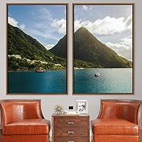 2 Piece Framed Canvas Wall Art Coastal Scenery Canvas Prints Home Artwork Decoration for Living Room,Bedroom - 16