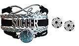 Girls Soccer Jewelry Set, Soccer Bracelet and Soccer Stud Earrings, Perfect Soccer Gifts for Girls