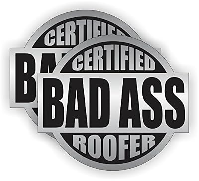 2x ~ Bad Ass Roofer Hard Hat Stickers | Durable Vinyl Helmet Decals | Labels Toolbox Framing Framer Asphalt Shingle Metal Gutters Installer Roofing