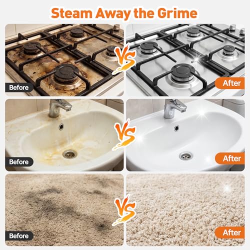 Steam Cleaner, Portable Handheld Steamer for Cleaning with 17pcs Accessories, 6-Level Adjustable & 15s Heat-Up, High Pressure Steam Cleaner for Kitchen, Floor, Tile, Dirt, Grout, Grease, Car Detailing