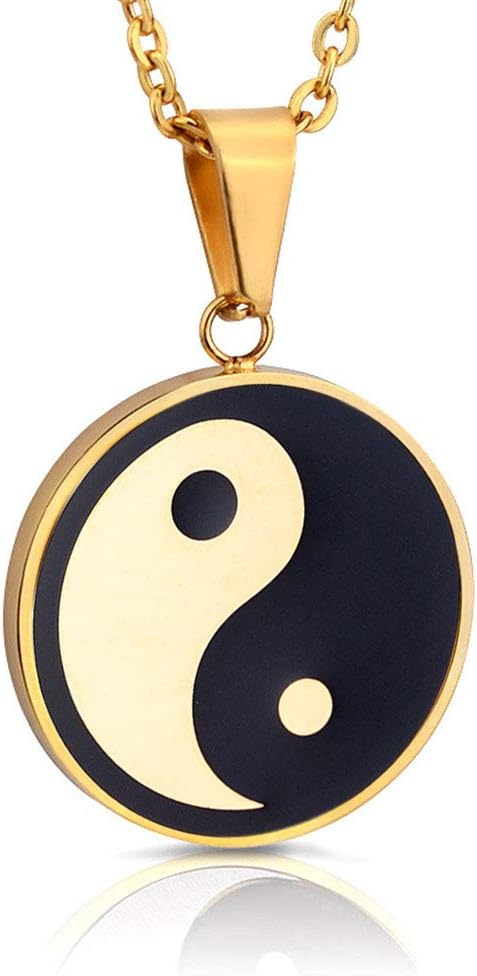 JewelBeauty Chinese Taoist Symbol Yin-Yang Necklace Taichi Stainless Steel Pendant Talisman Charm Necklace (Gold)